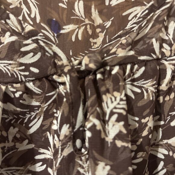 A.N.A. Brown Floral Chiffon Blouse Size L Sheer Peasant Tie Waist Boho Top - Picture 6 of 8